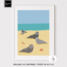 Load image into Gallery viewer, Poster - Seals on a Beach A3