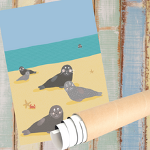 Load image into Gallery viewer, Poster - Seals on a Beach A3